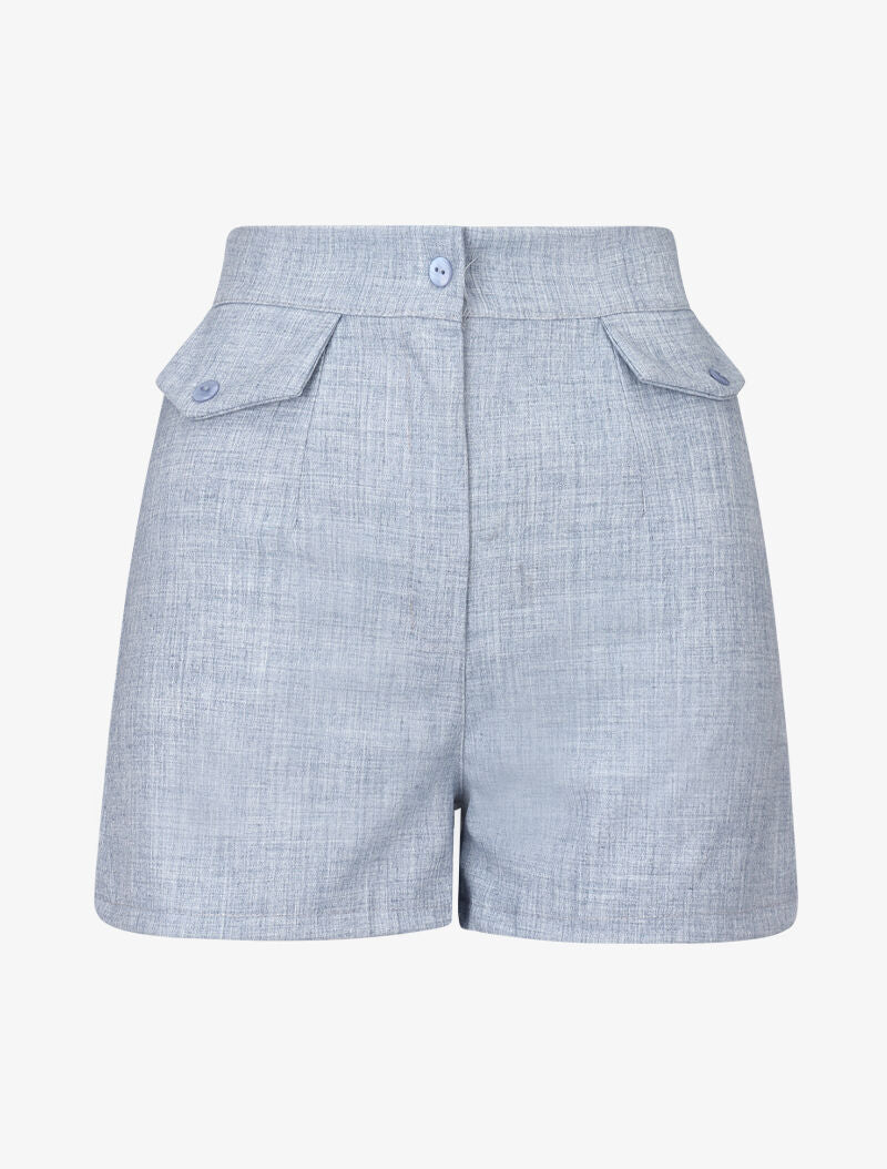 Mini short effet toile de coton - bleu ciel - 2
