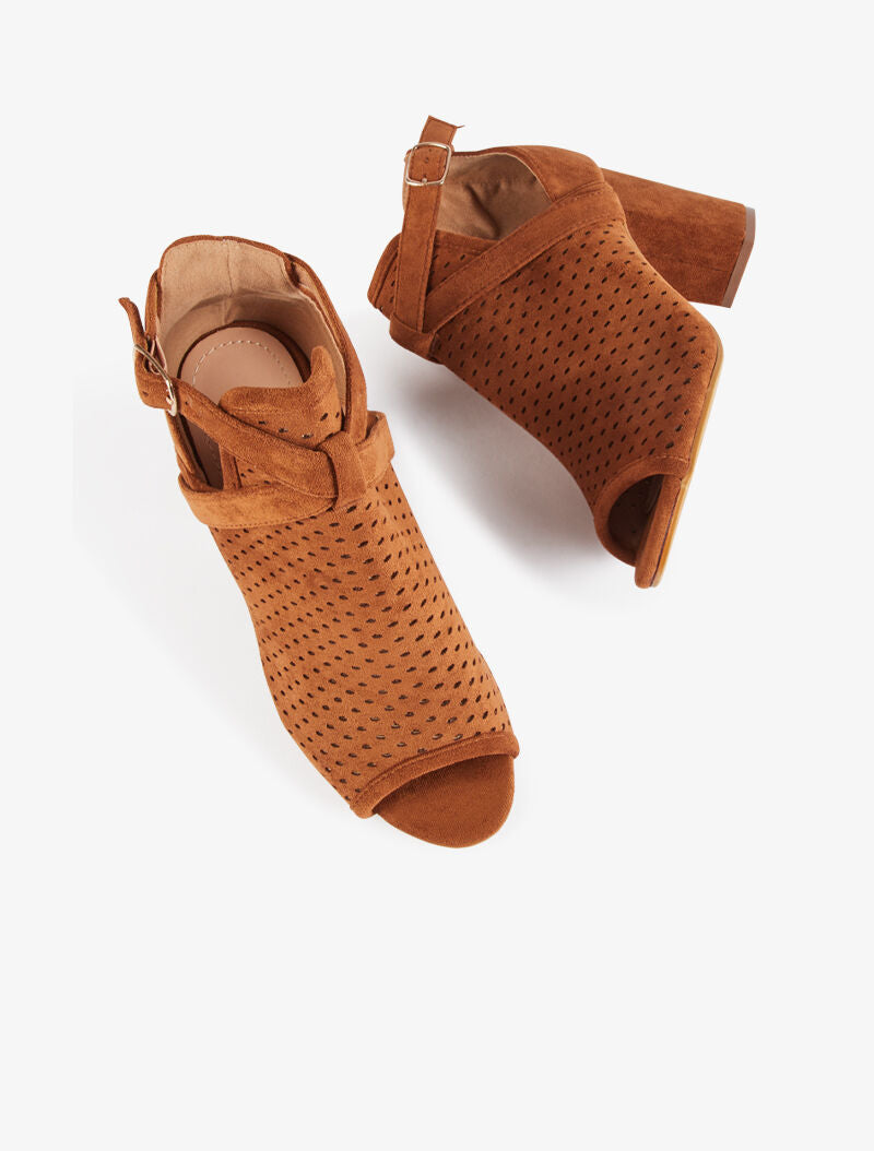 Peep-toes suédées piquetées - camel - 5