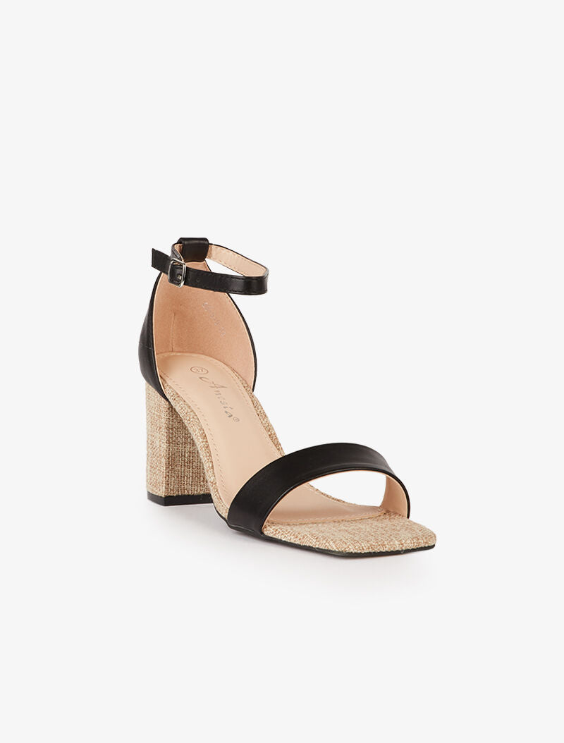 Sandales à talons et semelle effet toile - noir - 2