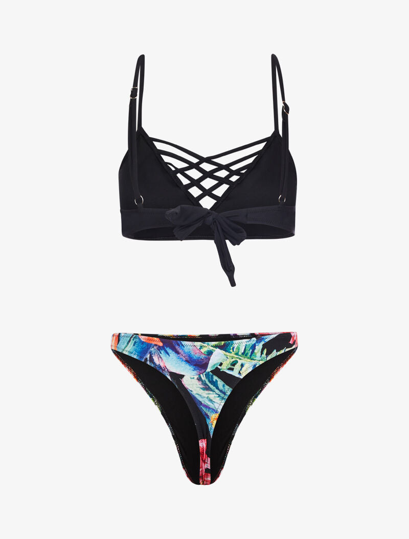 Bikini dépareillé à imprimé floral - noir - 2