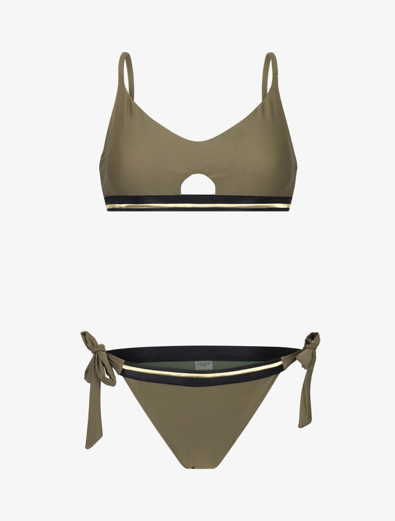 Bikini brassière à bandes dorées - kaki - 1