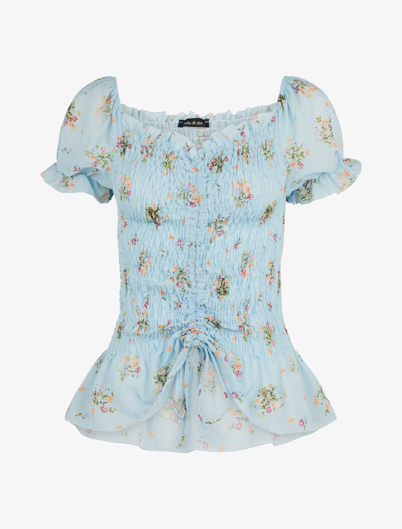 Top élastiqué à encolure coeur - bleu clair - 2