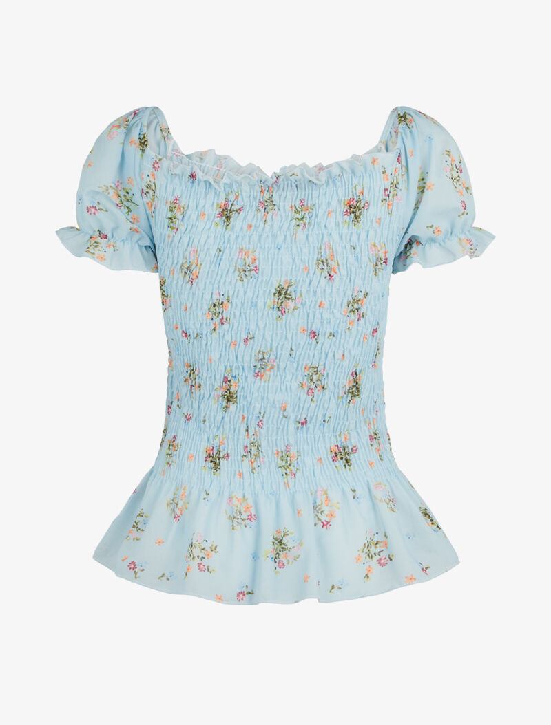 Top élastiqué à encolure coeur - bleu clair - 3
