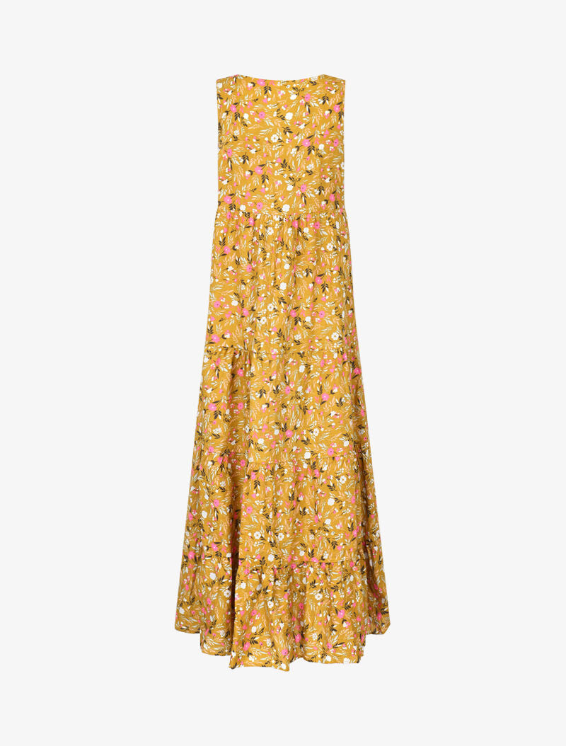 Robe longue coupe trapèze fleuri - moutarde - 2