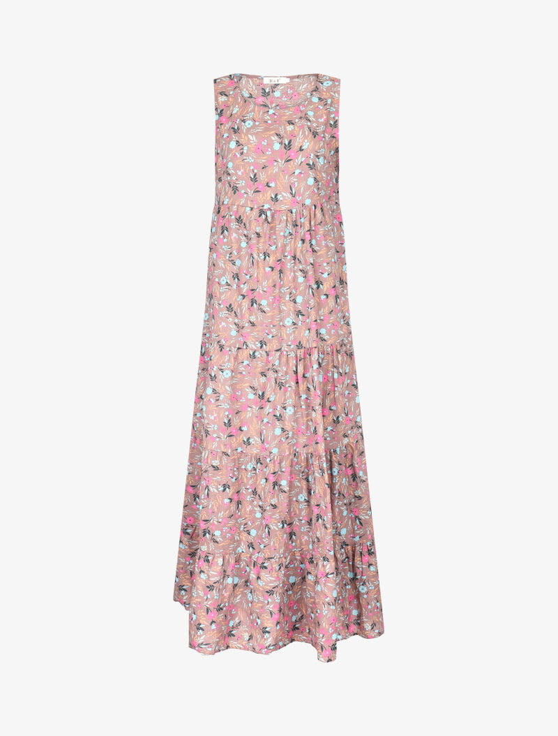Robe longue coupe trapèze fleuri - taupe - 1
