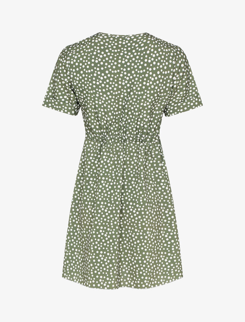 Robe boutonnée imprimé à pois - kaki - 2