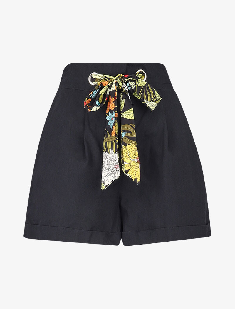 Short trapèze à liens imprimés - noir - 1