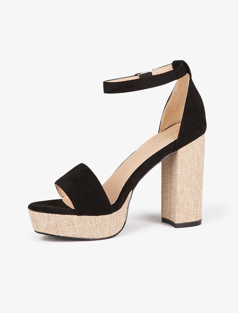 Sandales à talon et bride effet toile - noir - 3