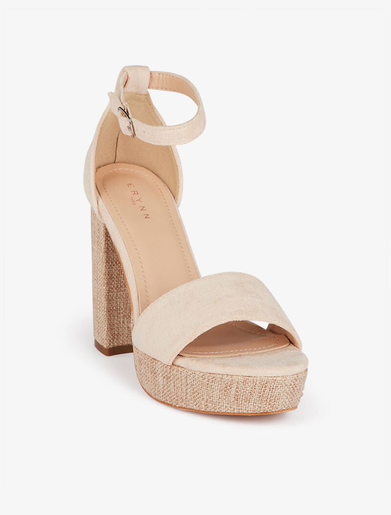 Sandales à talon et bride effet toile - beige - 2