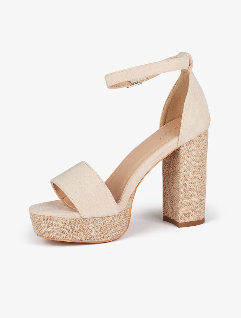 Sandales à talon et bride effet toile - beige - 3