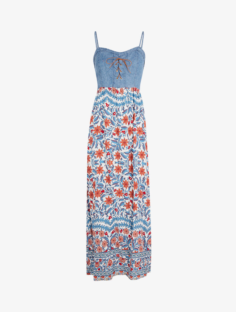 Robe à buste effet jean et imprimés - ecru - 2