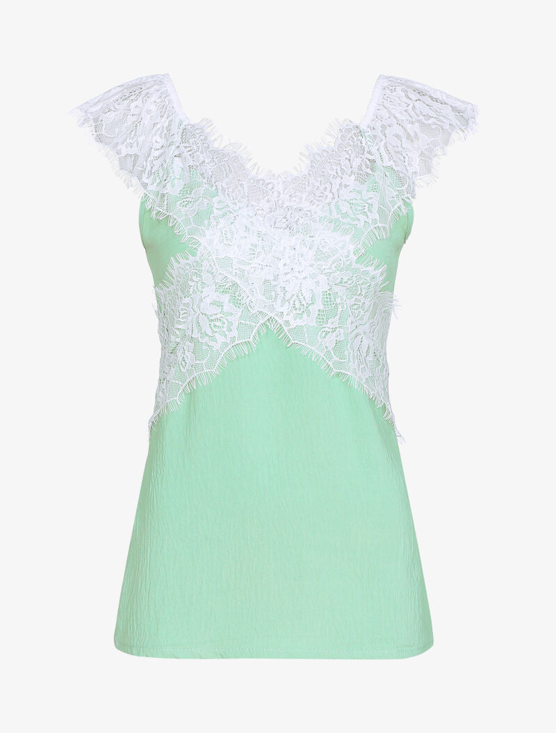 Débardeur droit à larges bandes dentelle - vert amande - 2