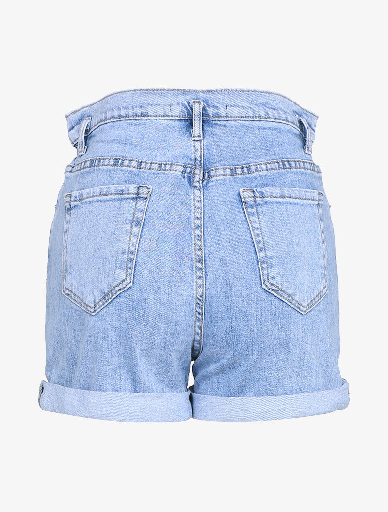 Short à taille haute élastiquée - bleu denim - 2