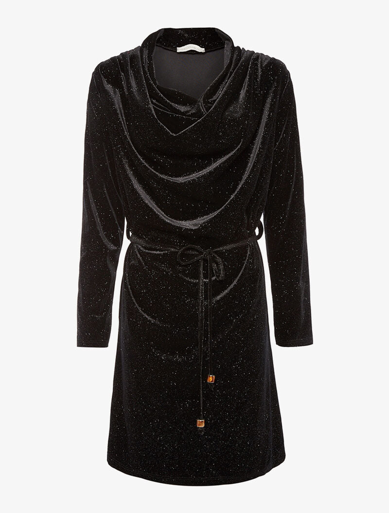 Robe velours pailletée col bénitier - noir - 1