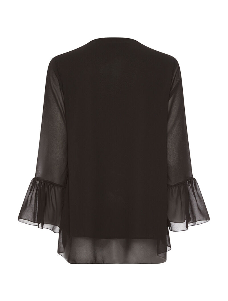 Blouse doublé col V perlé - noir - 2