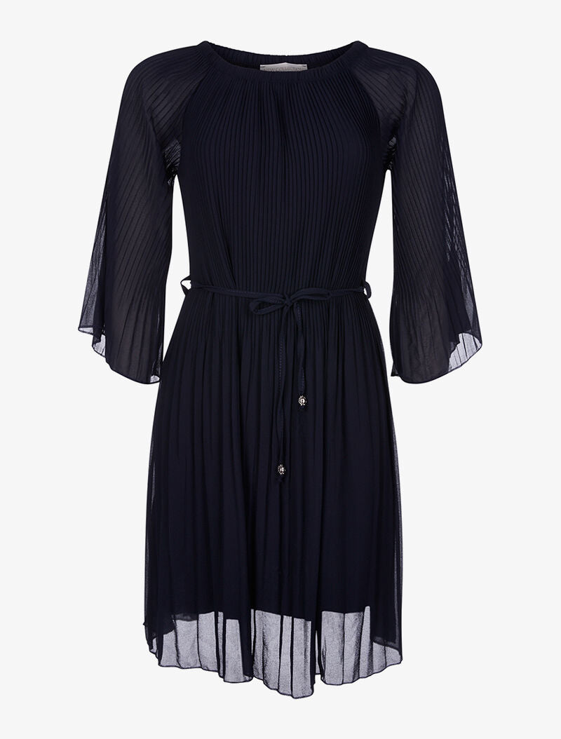 Robe plissée ceinturée - marine - 1