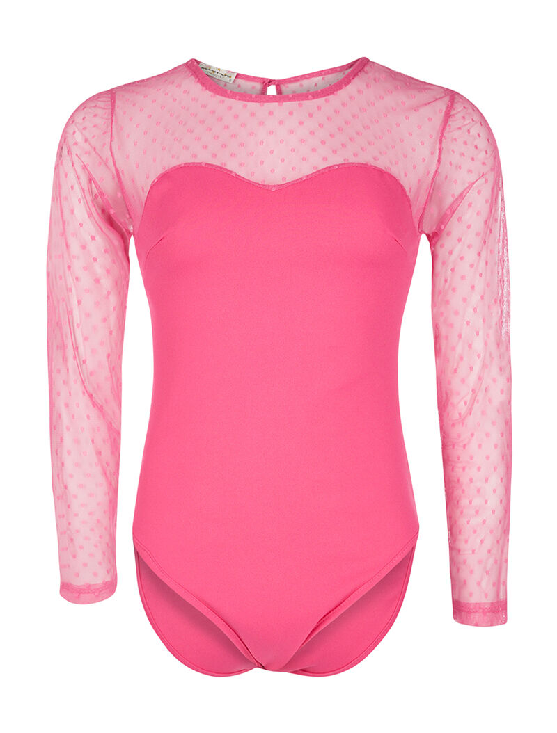 Body manches transparentes à pois - fushia - 1