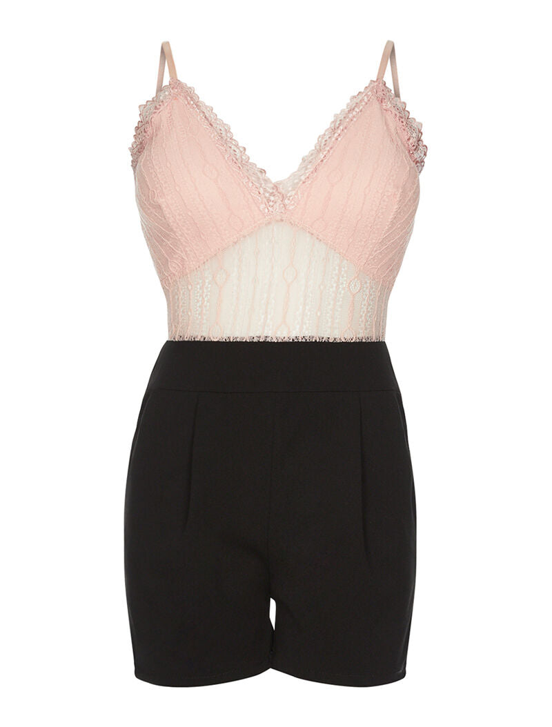 Combishort ventre en dentelle - rose - 1