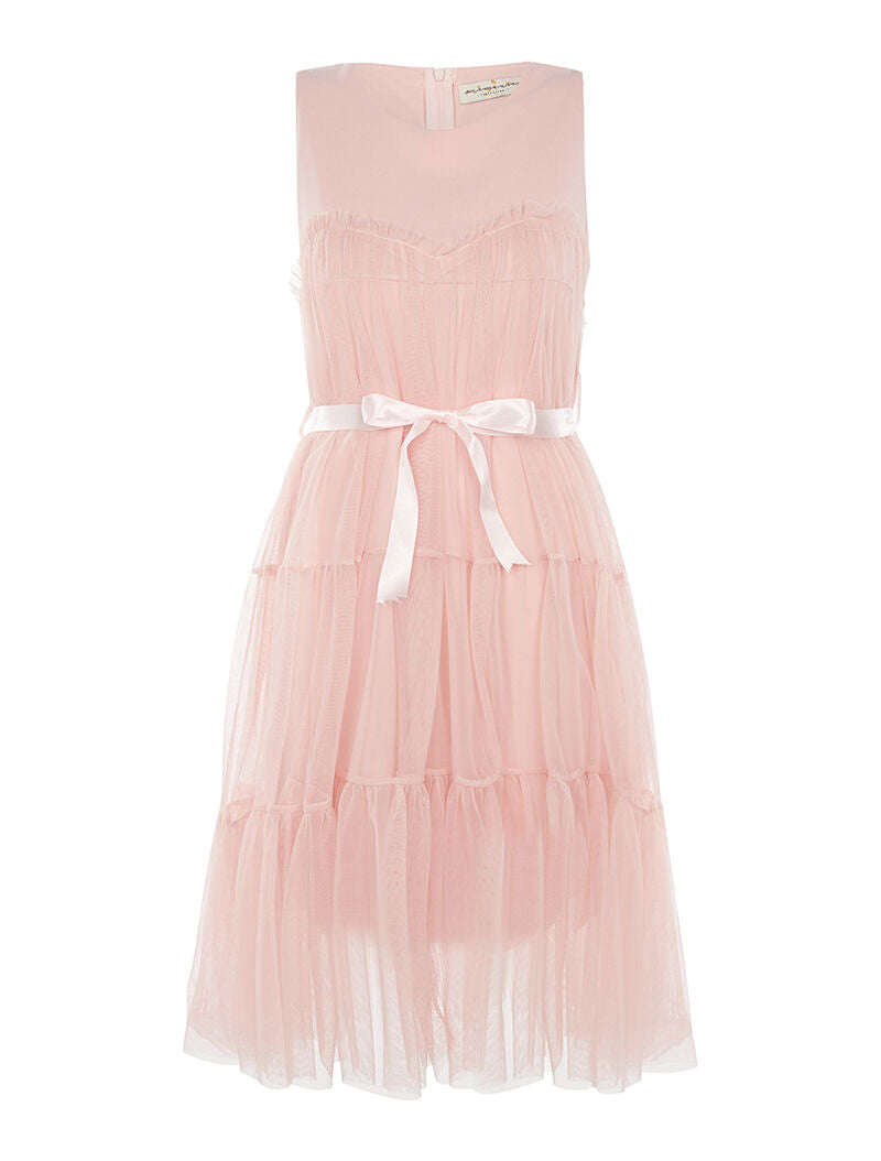 Robe longue unie à voile doublé et ceinturée - rose - 1