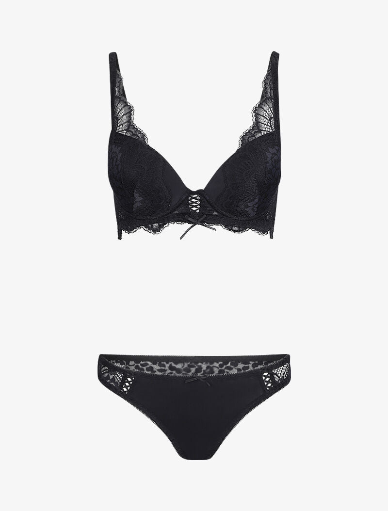 Ensemble en dentelle et culotte ajourée - Noir - 3