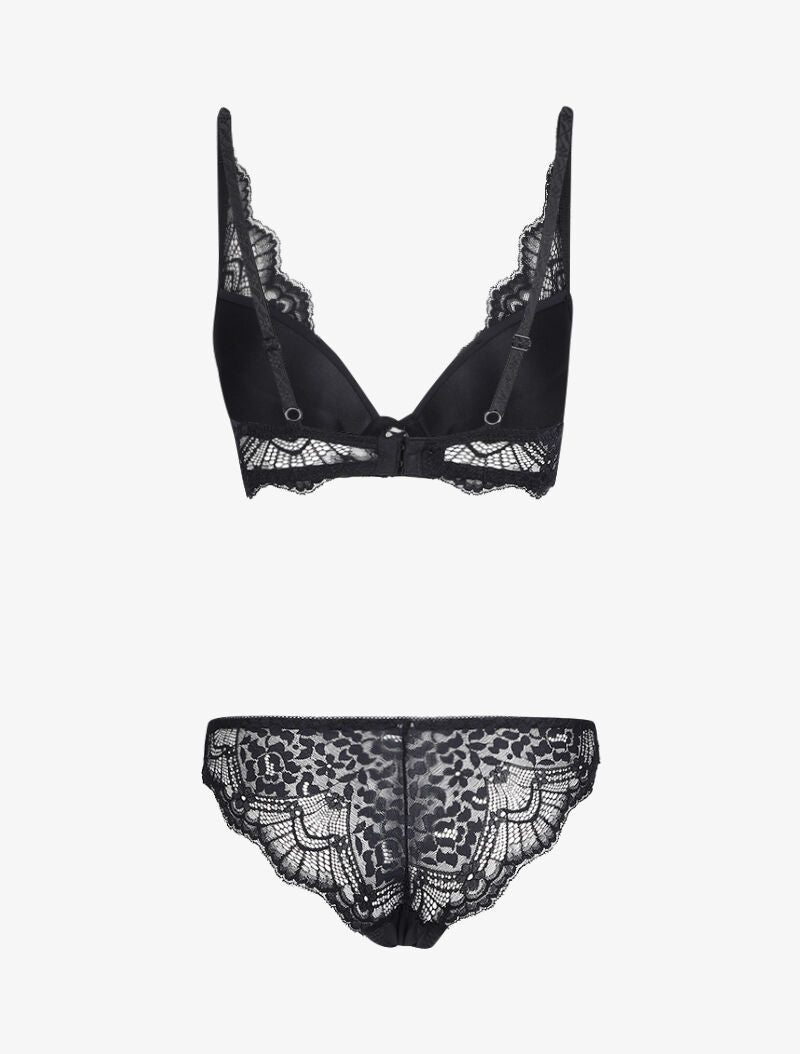 Ensemble en dentelle et culotte ajourée - Noir - 2