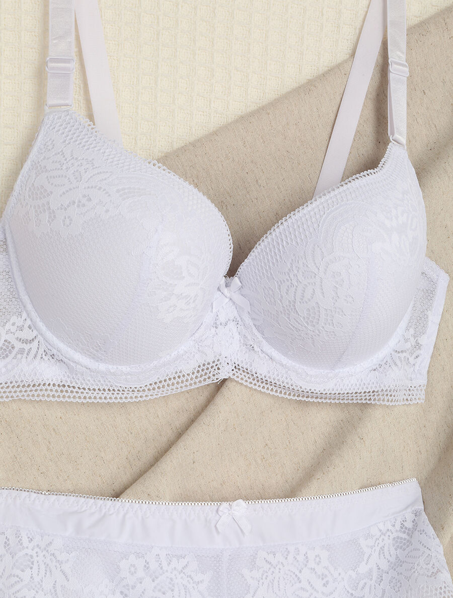 Ensemble grande taille en dentelle fleurie - Blanc - 3