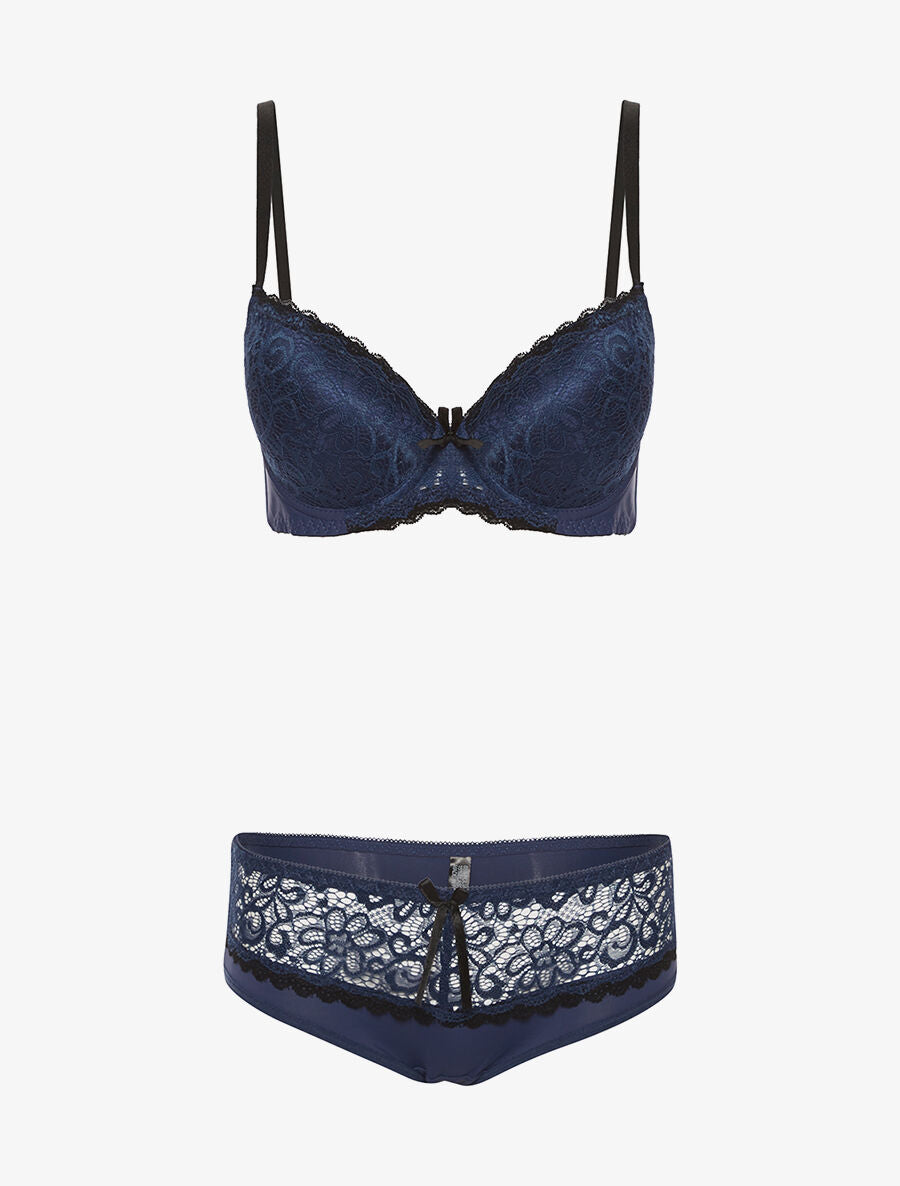 Ensemble SG et culotte à dentelle - marine - 1