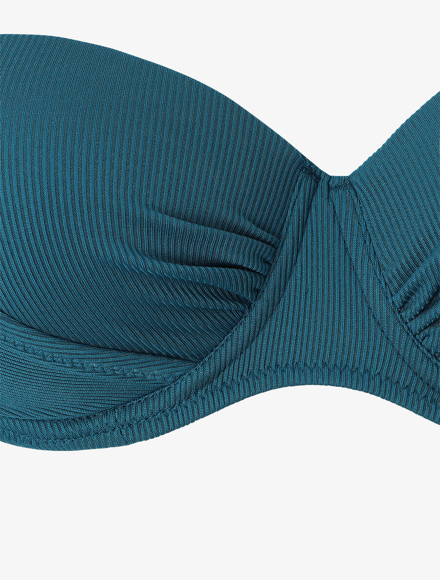 Maillot deux pièces taille haute côtelé - Bleu canard - 3
