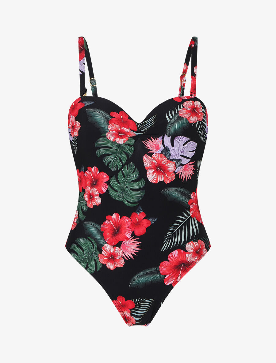 Maillot de bain à imprimé floral - Noir - 1