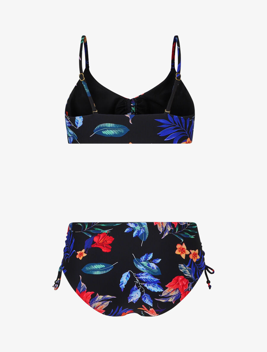 Bikini taille haute imprimé floral - Noir - 2