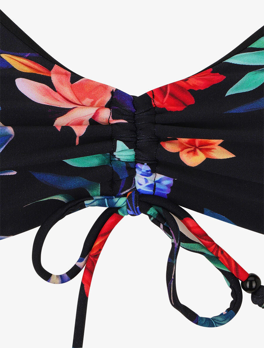 Bikini taille haute imprimé floral - Noir - 3
