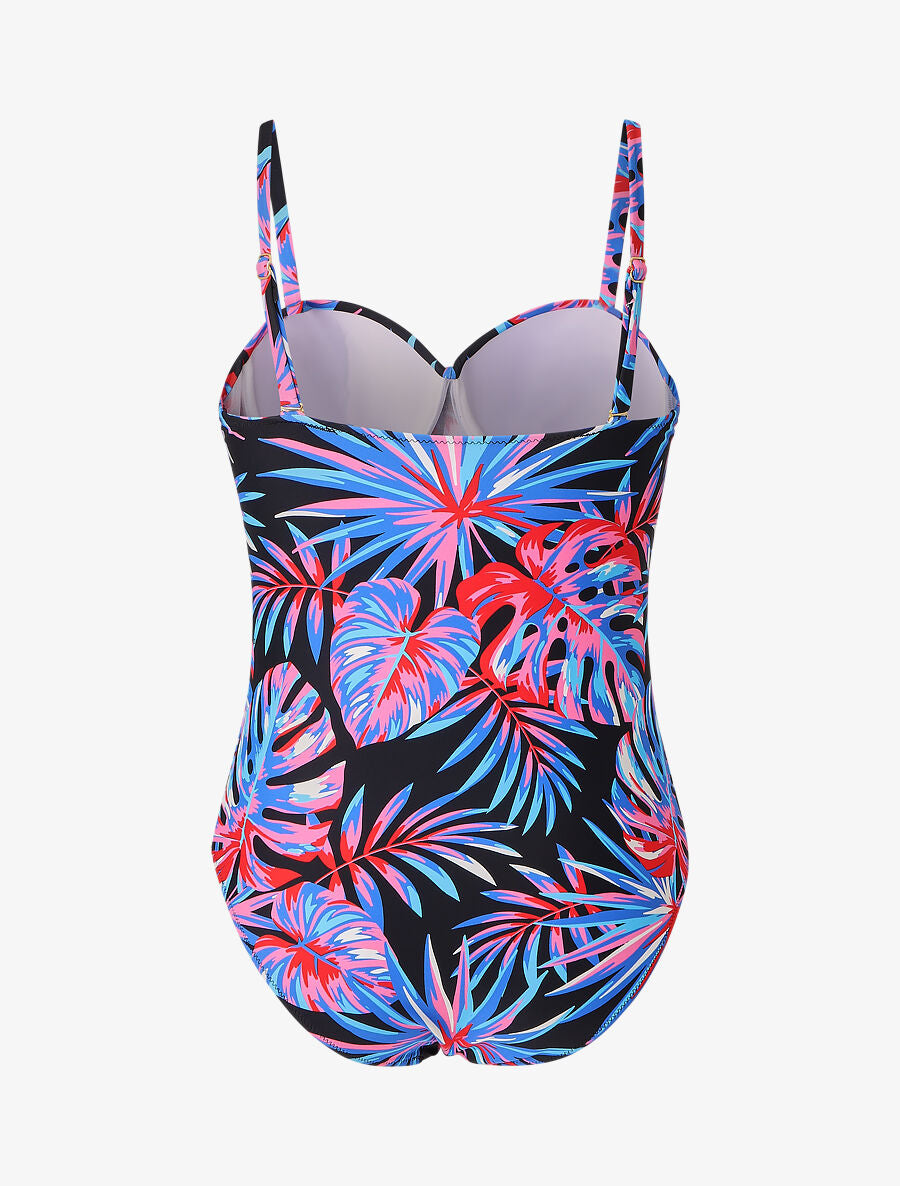 Maillot de bain une pièce imprimé feuille tropicales - Noir - 2