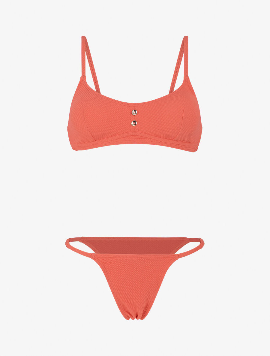 Bikini à brassière texturée et tanga - Rose saumon - 1