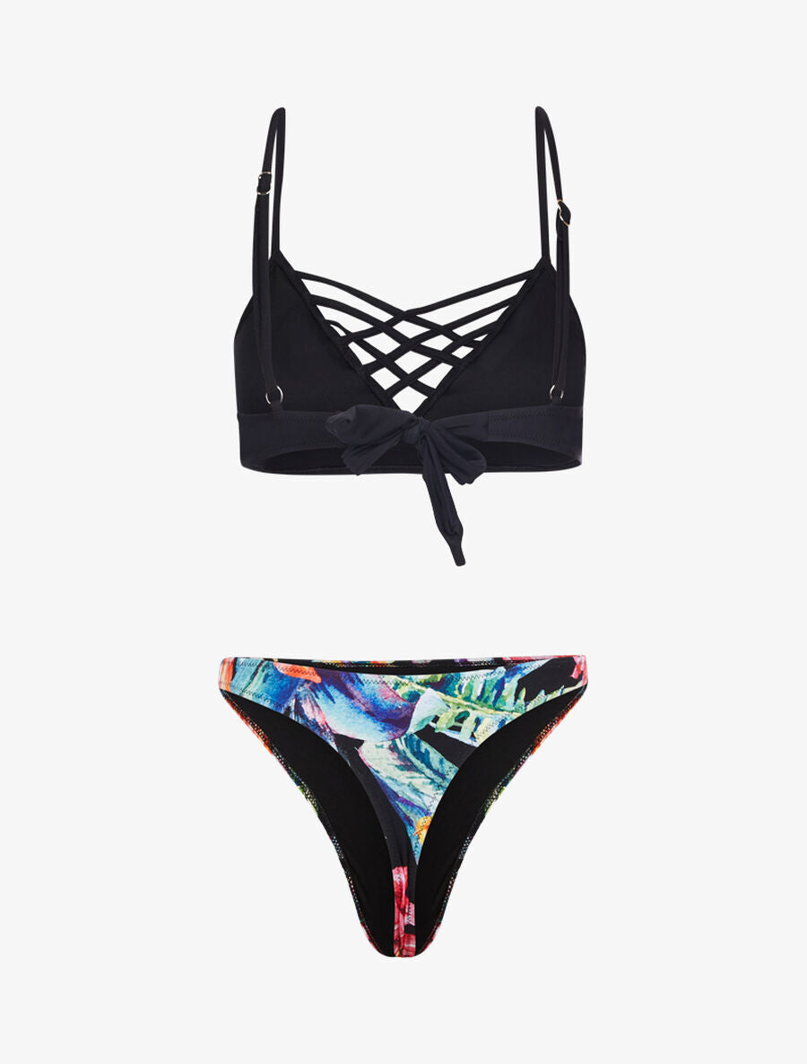 Bikini dépareillé à imprimé floral - Noir - 2