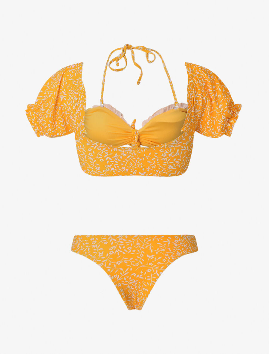 Bikini à manches courtes à imprimé fleuri - Jaune - 2