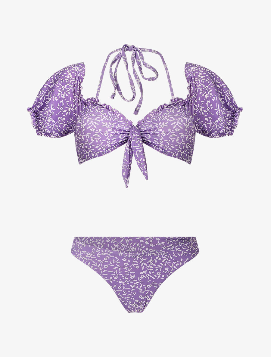 Bikini à manches courtes à imprimé fleuri - Lilas - 1