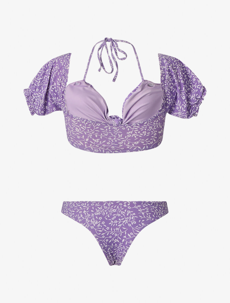 Bikini à manches courtes à imprimé fleuri - Lilas - 2