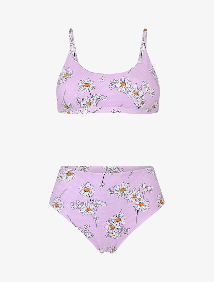 Bikini à imprimé pâquerettes et chouchou - Lilas - 4