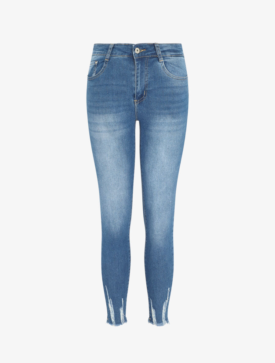 Jean push up à bords effilochés coupe skinny - Bleu - 4