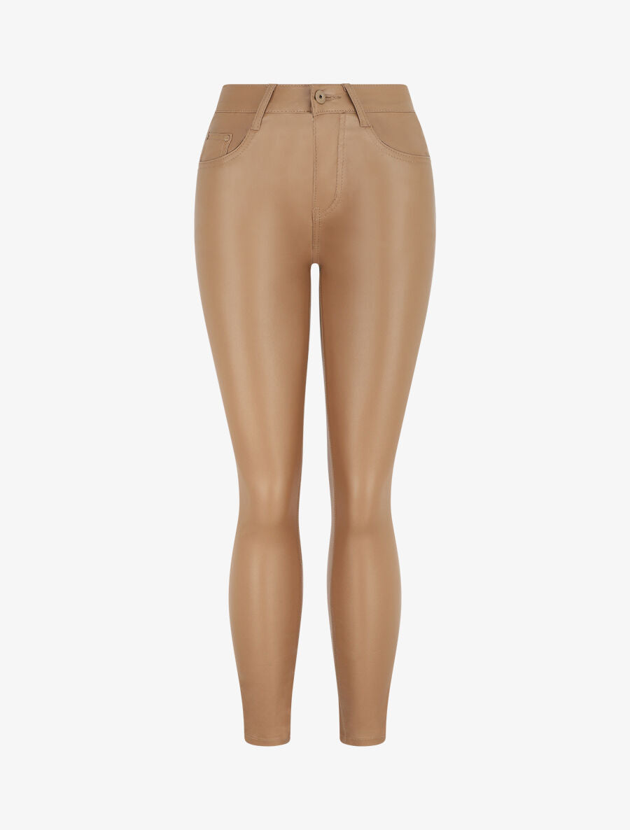 Pantalon en simili coupe skinny - Camel - 1