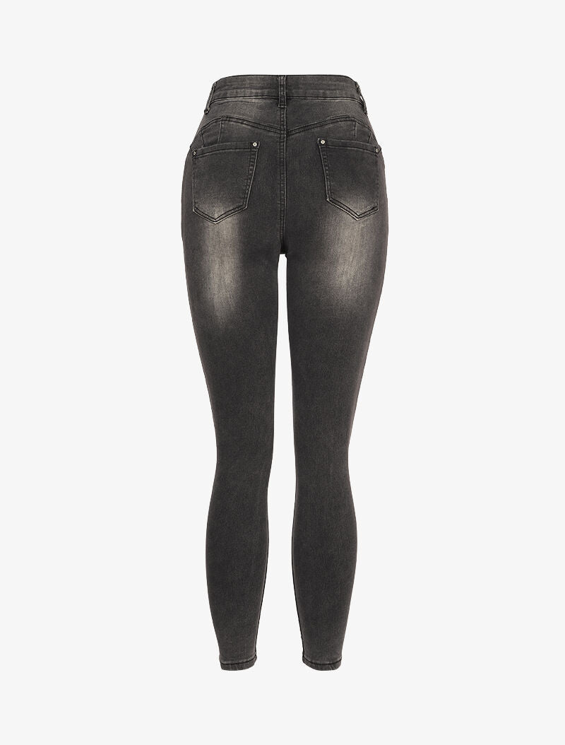 Jean skinny taille haute à coutures contrastantes à l&