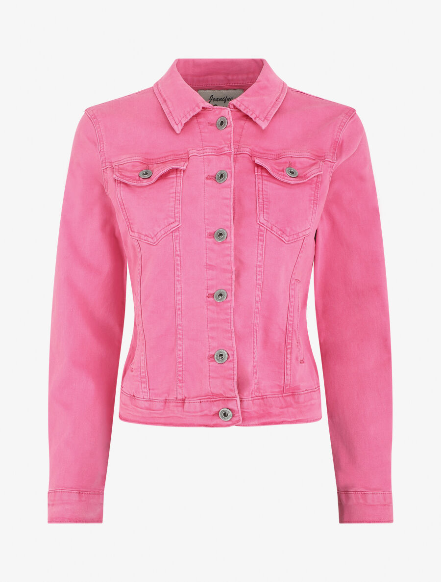 Veste unie en jean - Fushia - 1