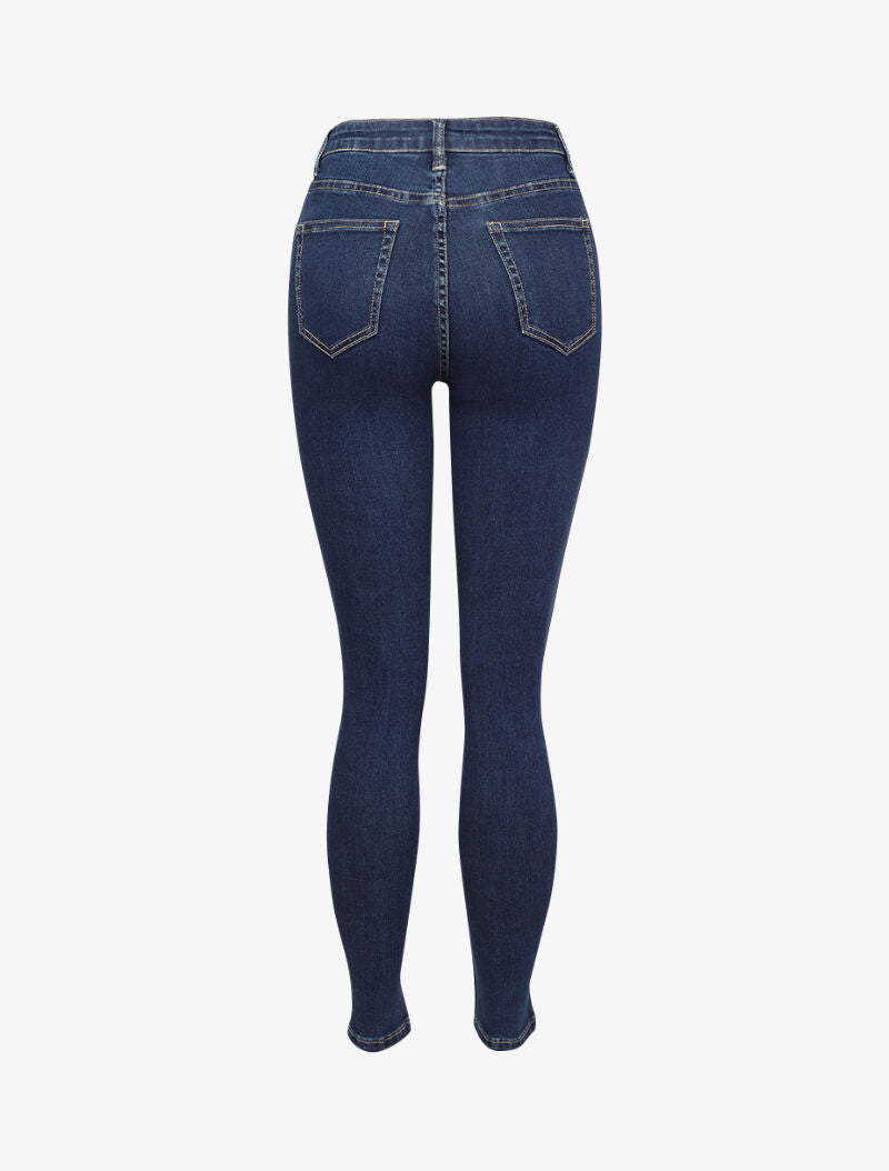 Jean skinny taille haute à fermeture boutonnée - Bleu foncé - 2