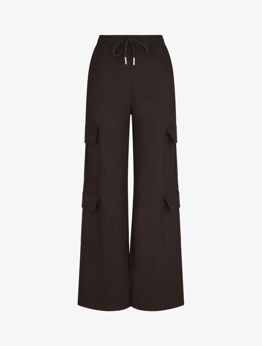 Pantalon cargo taille haute coupe droite - Noir - 4