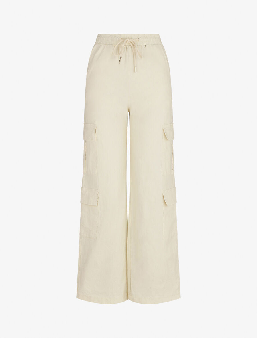 Pantalon cargo taille haute coupe droite - Écru - 1
