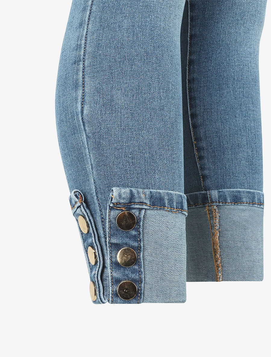 Jean 7/8 slim taille standard bords à boutons - Bleu - 3