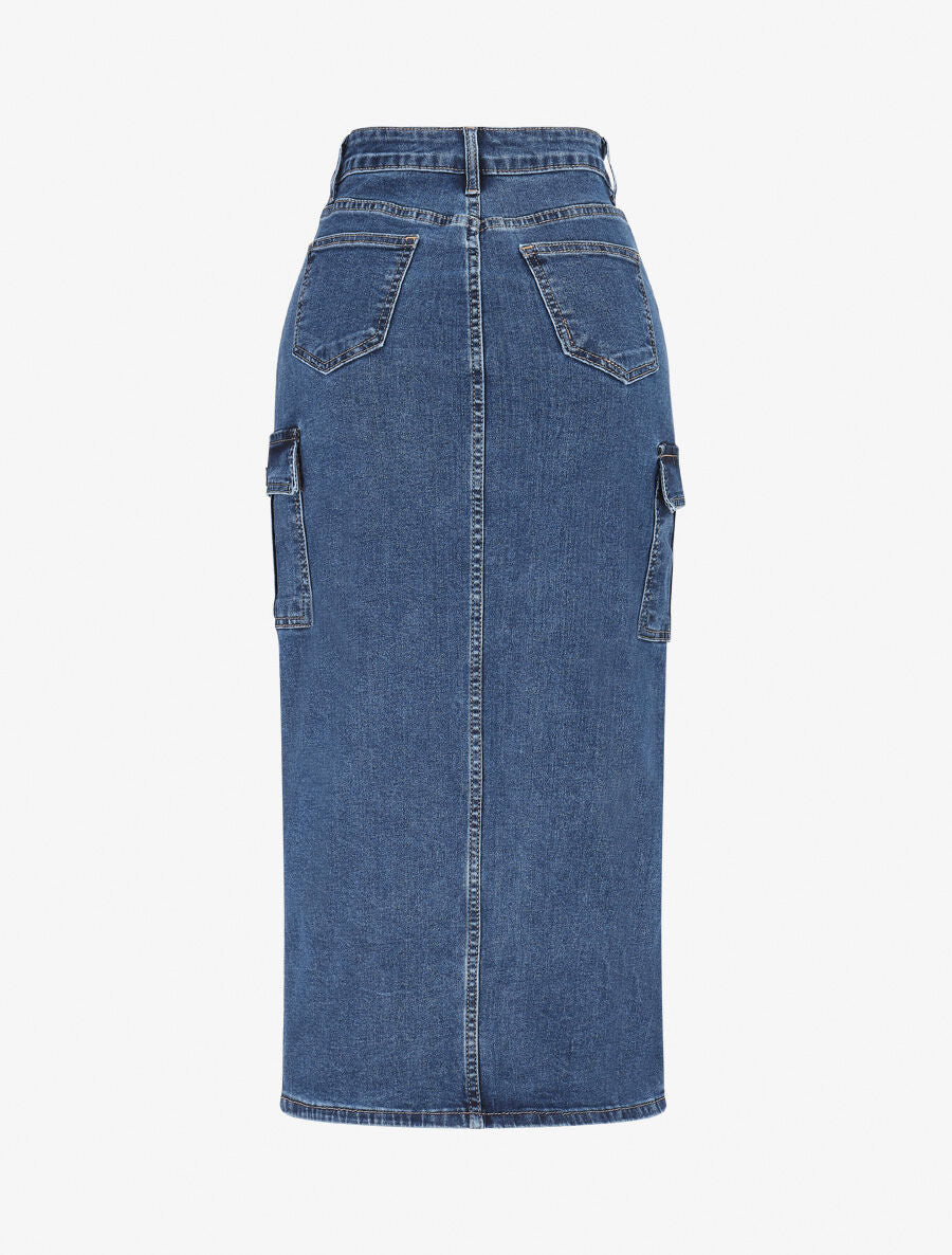 Jupe cargo fendue en jean - Bleu - 2