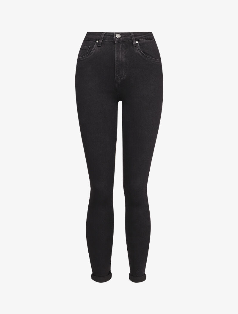 Jean skinny taille standard à ourlet à retrousser - Noir - 1