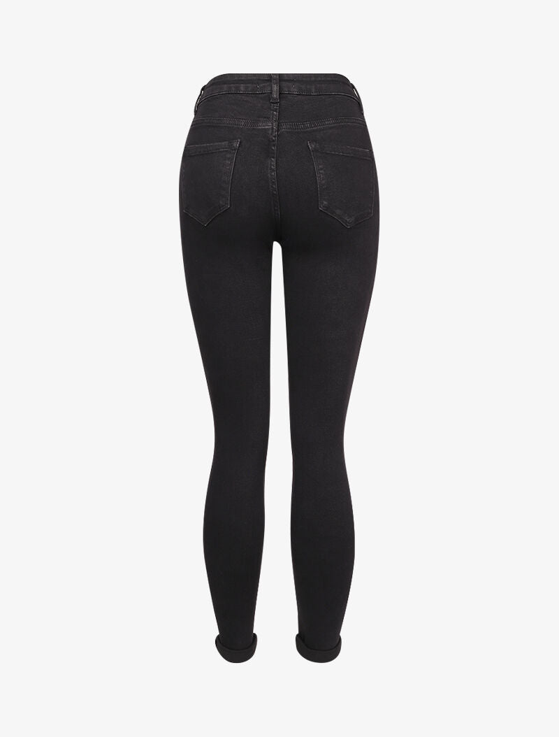 Jean skinny taille standard à ourlet à retrousser - Noir - 2