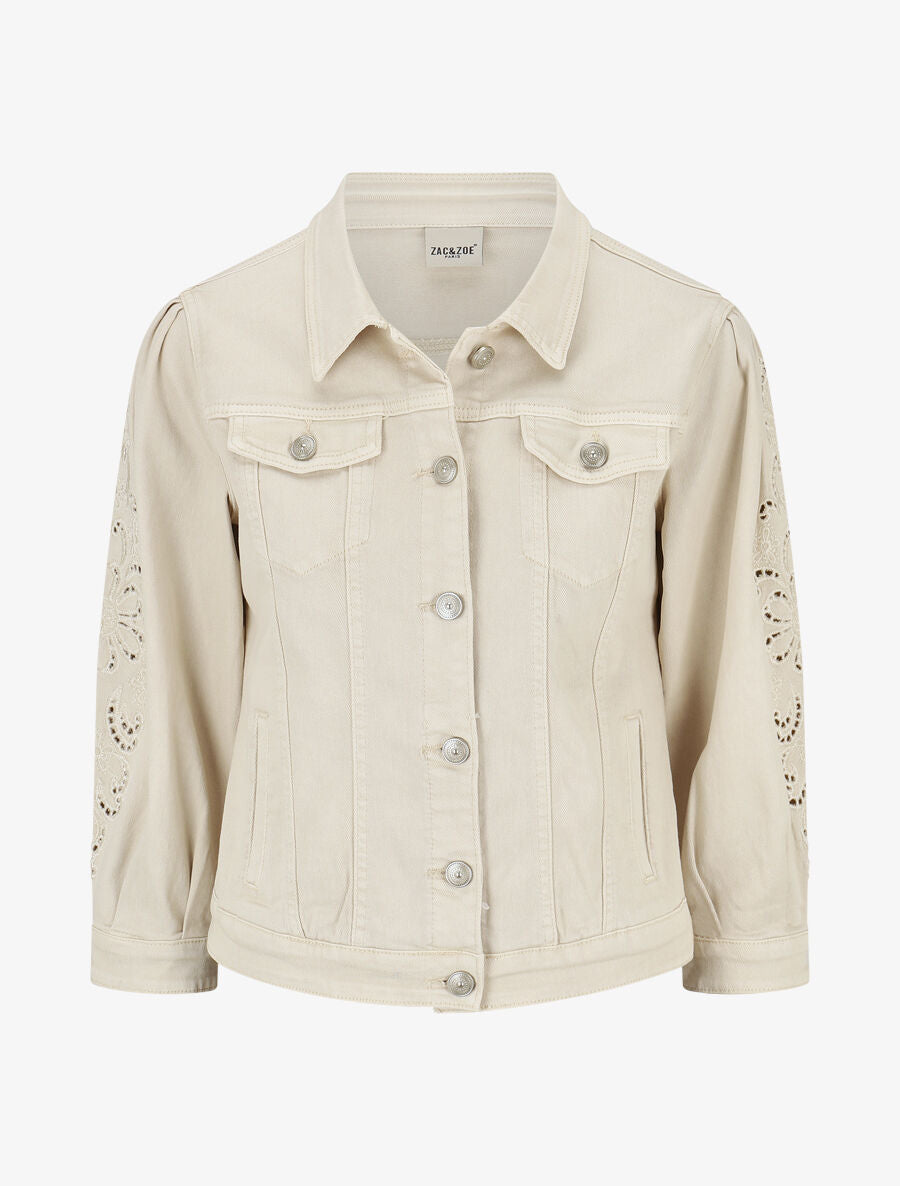 Veste en jean à manches longues stylisées - Beige - 4